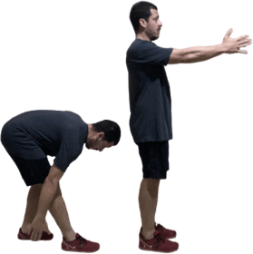 Lunge posterior com o pé esquerdo – balanço posterior da mão direita (na altura do tornozelo).